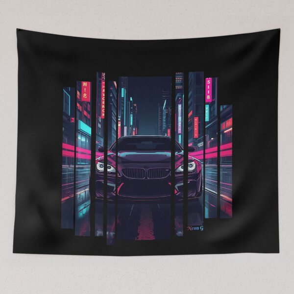 Item preview, B.W M6 sideways cyberpunk neon city, high contrast colors, cinematic lighting, bold vector illustration 30 designed and sold by Neon G.