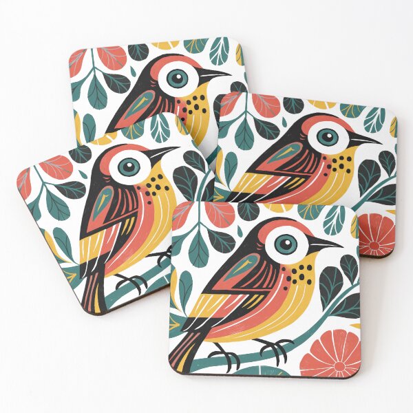 Item preview, Colorful Folk Bird with Flowers | Whimsical Bird Art designed and sold by Filora Atelier | Bird Art.