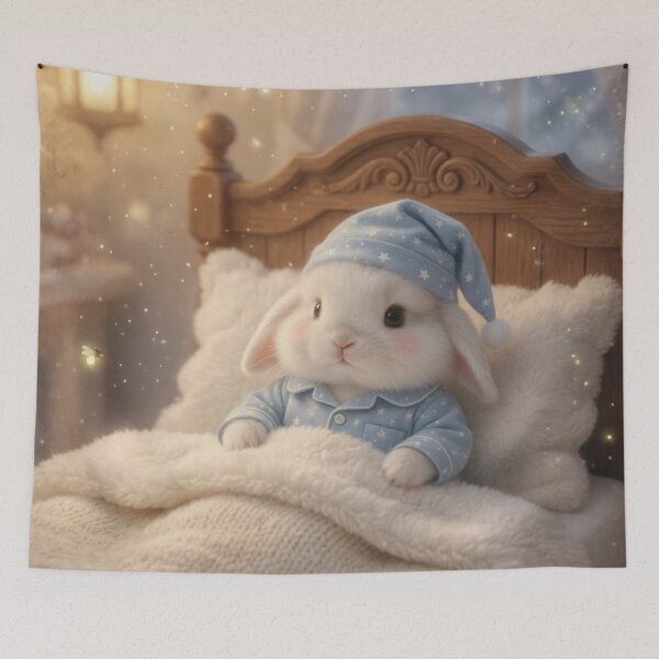 Item preview, Cute Baby Bunny in Pajamas Tucked into Bed – Sweet Dreams Art designed and sold by lovelistivkaa.