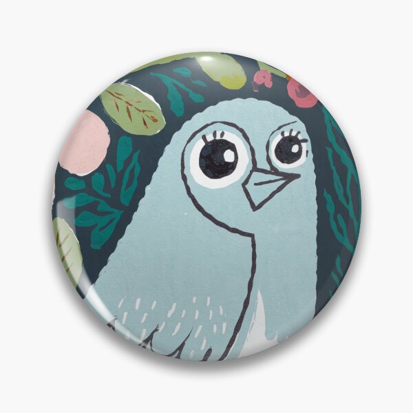 Item preview, Soft Blue Bird with Flowers | Botanical Folk Bird Art designed and sold by Filora Atelier | Bird Art.
