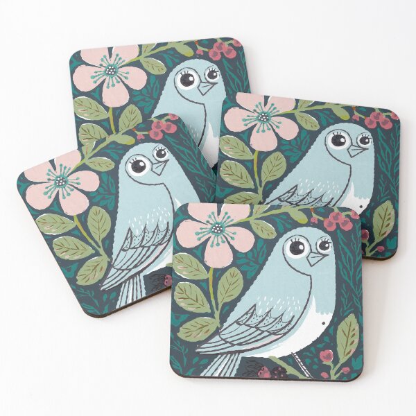 Item preview, Soft Blue Bird with Flowers | Botanical Folk Bird Art designed and sold by Filora Atelier | Bird Art.