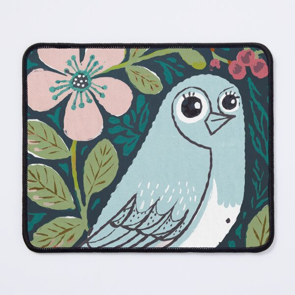 Item preview, Soft Blue Bird with Flowers | Botanical Folk Bird Art designed and sold by Filora Atelier .