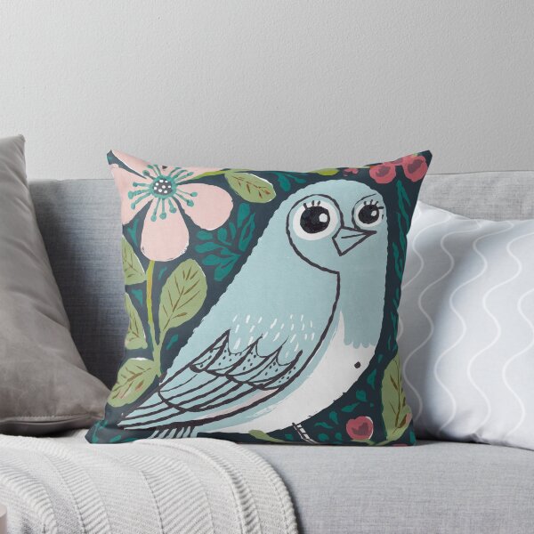 Item preview, Soft Blue Bird with Flowers | Botanical Folk Bird Art designed and sold by Filora Atelier .