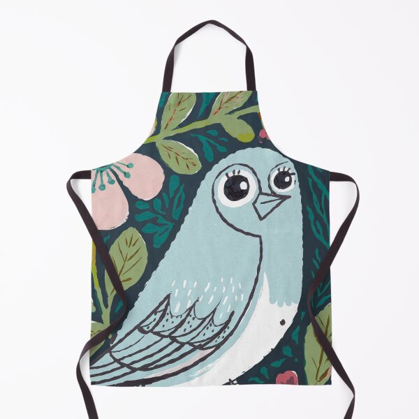 Item preview, Soft Blue Bird with Flowers | Botanical Folk Bird Art designed and sold by Filora Atelier | Bird Art.