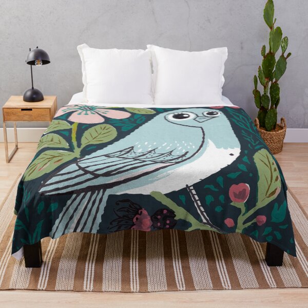 Item preview, Soft Blue Bird with Flowers | Botanical Folk Bird Art designed and sold by Filora Atelier .