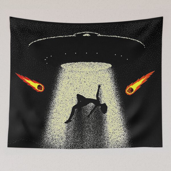 Item preview, Vintage UFO Alien Abduction with Flaming Meteors  designed and sold by FahdSpaceArt.