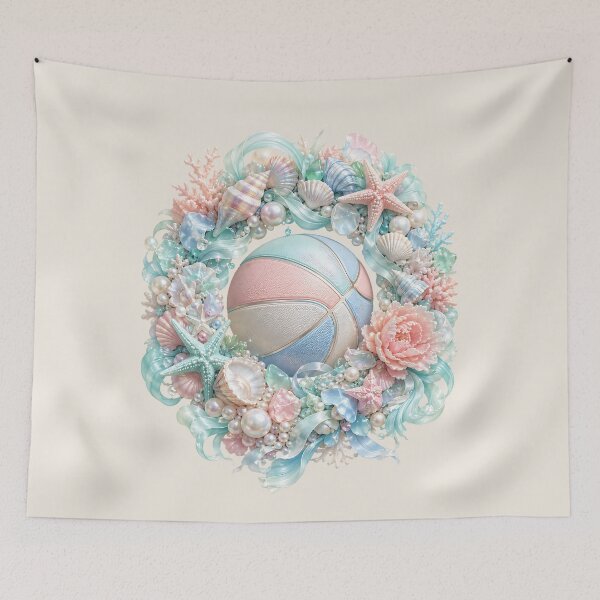 Item preview, Pastel Basketball Ocean Wreath Pearls Seashells Coastal Luxury designed and sold by MythicCotton.