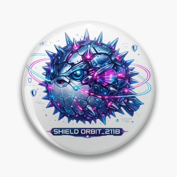 Item preview, Shield Orbit 2118 Cyber Pufferfish – Neon Biomechanical Defense Unit Design designed and sold by FusiTink.