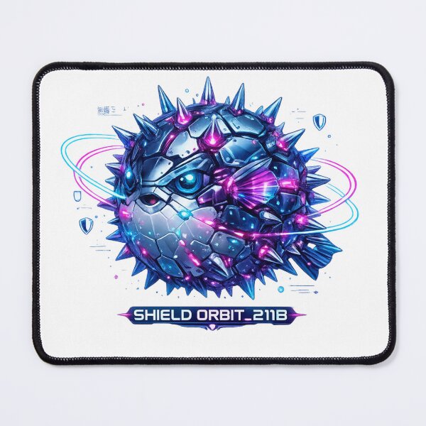 Item preview, Shield Orbit 2118 Cyber Pufferfish – Neon Biomechanical Defense Unit Design designed and sold by FusiTink.