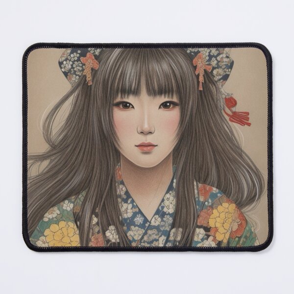 Item preview, Japanese Girl in Floral Kimono | Elegant Japanese Art Print designed and sold by Skayana.