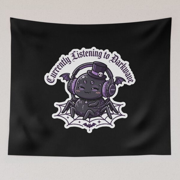 Item preview, Currently Listening to Darkwave - Kawaii Goth Spider Sticker designed and sold by EnigmaticGoth.