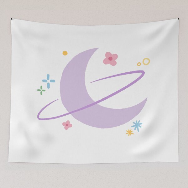 Item preview, Pastel Moon with Planet Ring and Flowers Illustration designed and sold by BitDoodle.