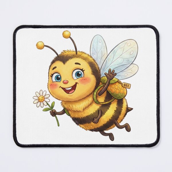 Item preview, Cute Honey Bee Waving With Daisy Flower Watercolor Art designed and sold by DH-ArtLab.