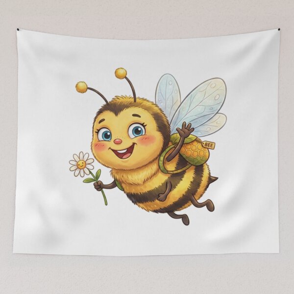 Item preview, Cute Honey Bee Waving With Daisy Flower Watercolor Art designed and sold by DH-ArtLab.