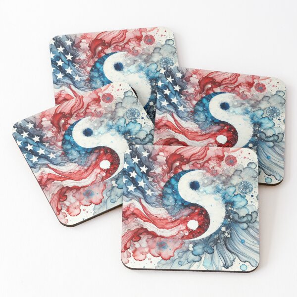 Item preview, Yin Yang American Flag Art – Red White Blue Ink Balance Design designed and sold by asudesign.