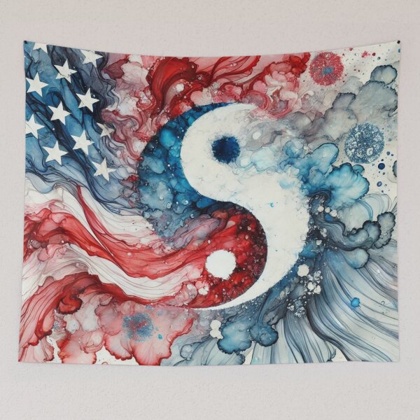Item preview, Yin Yang American Flag Art – Red White Blue Ink Balance Design designed and sold by asudesign.
