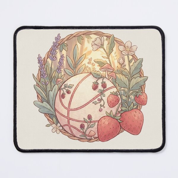 Item preview, Cottagecore Basketball Strawberry Lavender Mushroom Floral Pastel Art designed and sold by MythicCotton.
