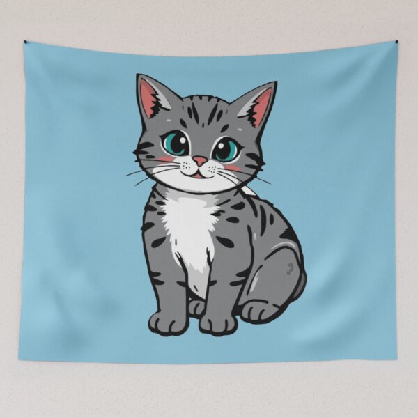 Item preview, Cute Grey Tabby Kitten Blue Aesthetic Art designed and sold by Rawafi Art Studio.