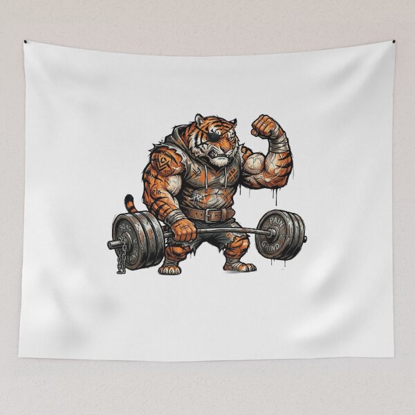 Item preview, Muscular Gym Tiger Lifting Heavy Barbell designed and sold by JeevanStickers.