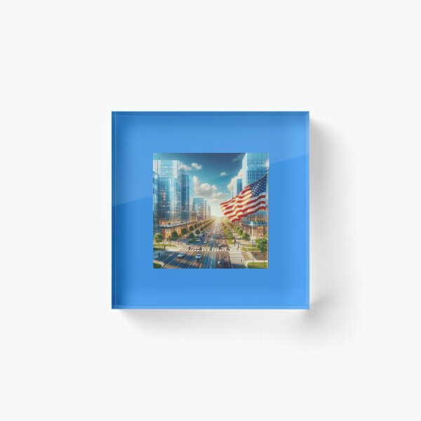 Item preview, LUMBERTON USA – Modern Downtown Skyline With American Flag   designed and sold by PaintMeWorld.