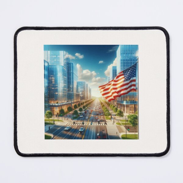 Item preview, LUMBERTON USA – Modern Downtown Skyline With American Flag   designed and sold by PaintMeWorld.