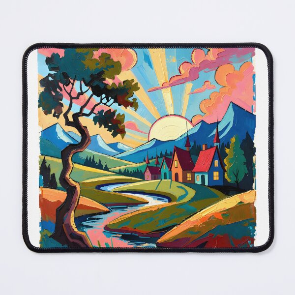 Item preview, Serene Village Sunset Over Rolling Hills designed and sold by maplesoulkiller.