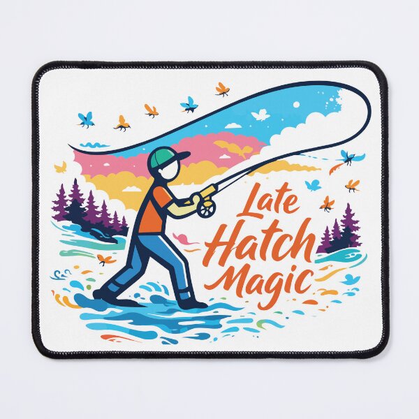 Item preview, Fly fishing illustration "Late Hatch Magic" vector cartoon style. designed and sold by Art-Horizon.