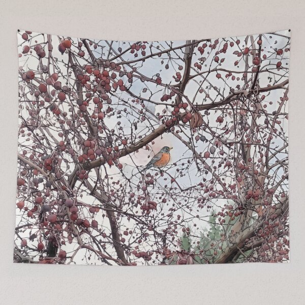 Item preview, Robin in the Late Winter Crabapple Tree – Pen & Watercolor Art designed and sold by Debbie Schulte.
