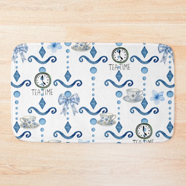 Item preview, Vintage Blue British Tea Time Watercolor Pattern with Teacups and Clocks designed and sold by VibranPalette.