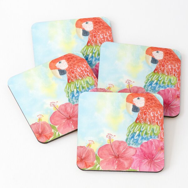 Item preview, Scarlet Macaws and Hibiscus Watercolor designed and sold by daphsam.