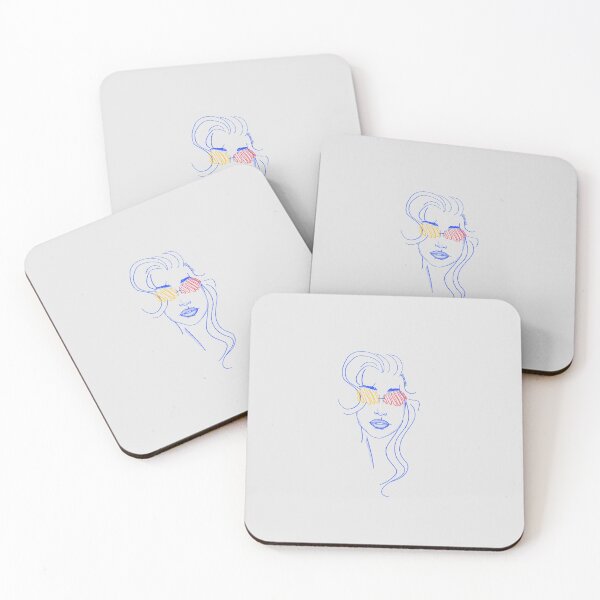 Item preview, Woman portrait with blue pen wearing two-colored sunglasses  designed and sold by Mermaso Art.