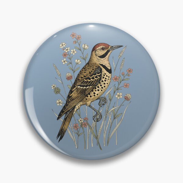 Item preview, Vintage Northern Flicker Wildflower Nature Art designed and sold by BirdsnStuff.