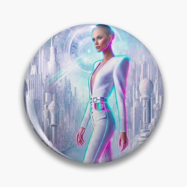 Artikelvorschau, Futuristische Neon-Cyber-Mode: Weißer Body für Frauen in einer Sci-Fi-Stadt | Cyberpunk-KI-Kunst entworfen und verkauft von IRON SIREN.