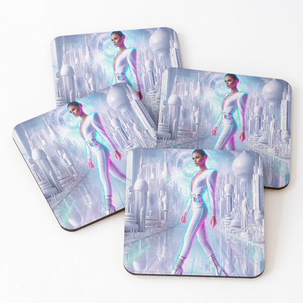 Item preview, Futuristic Neon Cyber Fashion Woman White Bodysuit Sci-Fi City | Cyberpunk AI Art designed and sold by IRON SIREN.