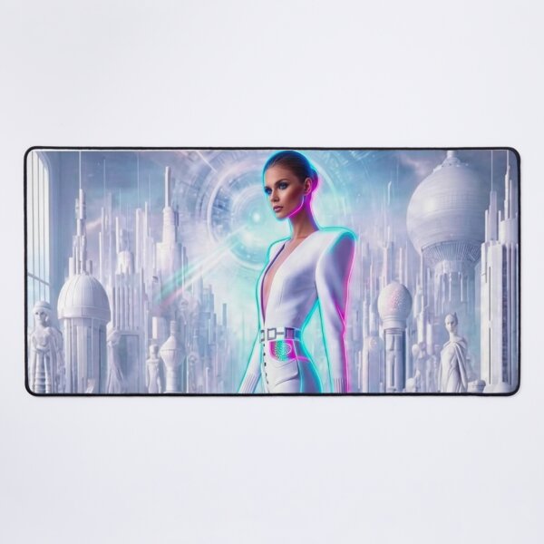 Item preview, Futuristic Neon Cyber Fashion Woman White Bodysuit Sci-Fi City | Cyberpunk AI Art designed and sold by IRON SIREN.