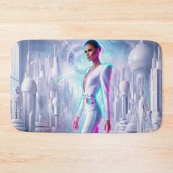 Item preview, Futuristic Neon Cyber Fashion Woman White Bodysuit Sci-Fi City | Cyberpunk AI Art designed and sold by IRON SIREN.