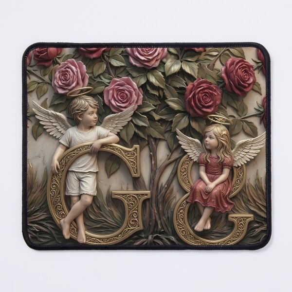 Item preview, Golden Letter G with Guardian Angels and Roses Artwork designed and sold by MByunArt.