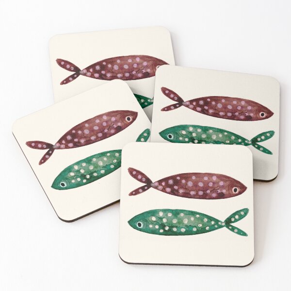 Item preview, Minimalist Earthy Brown and Sage Green Spotted Fish Watercolor designed and sold by MoonOpuluna.