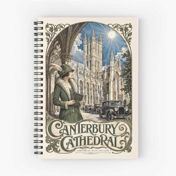 Item preview, Canterbury Cathedral, Canterbury, Kent, England [Wood Engraving] — Flapper Standing in the Elegant Cloisters Holding a Poetry Book designed and sold by elektronen.