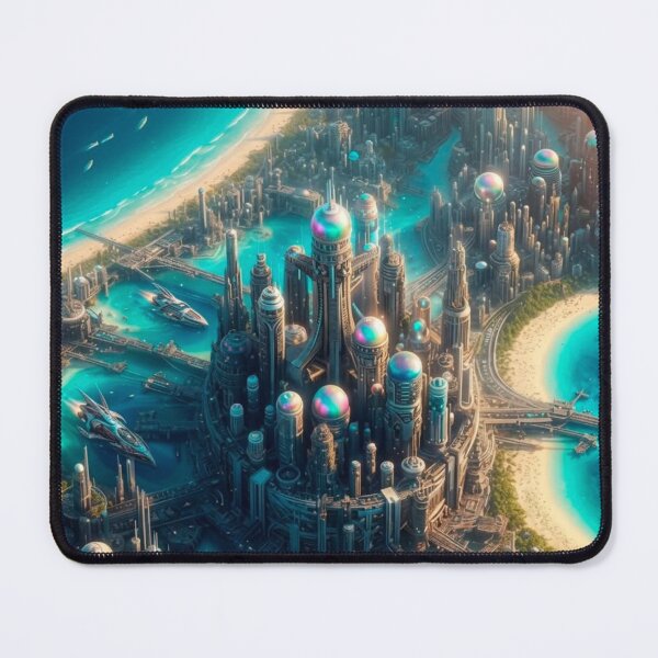 Item preview, Futuristic Beach City Skyline Ocean Sci-Fi Towers | Cyberpunk AI Art designed and sold by IRON SIREN.