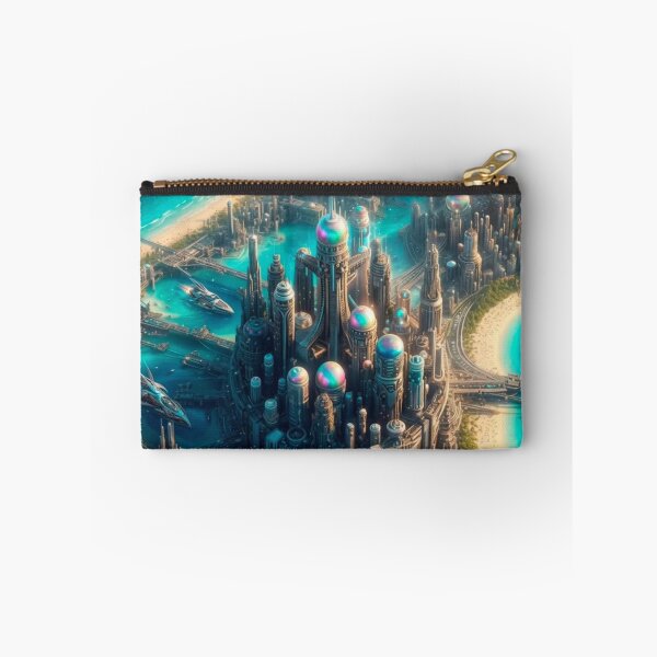 Item preview, Futuristic Beach City Skyline Ocean Sci-Fi Towers | Cyberpunk AI Art designed and sold by IRON SIREN.