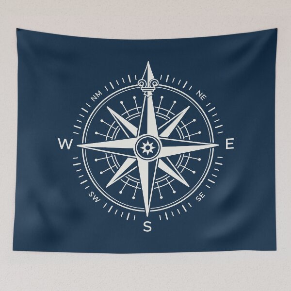 Item preview, Nautical Compass Rose, White on Navy Blue designed and sold by oceanys.