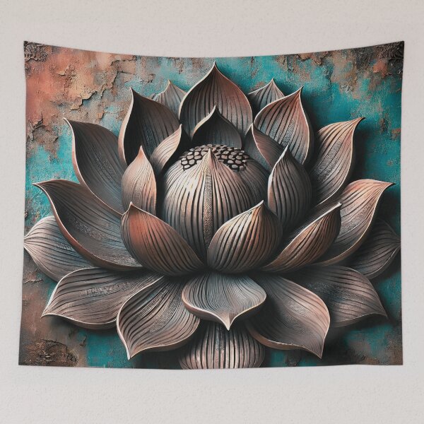 Item preview, Rustic Bronze Lotus Flower on Teal Wall designed and sold by asudesign.