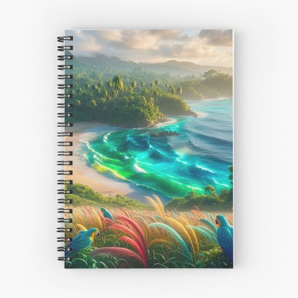 Item preview,  Bioluminescent Tropical Beach Macaws Rainbow Grass | Fantasy Paradise AI Art designed and sold by IRON SIREN.