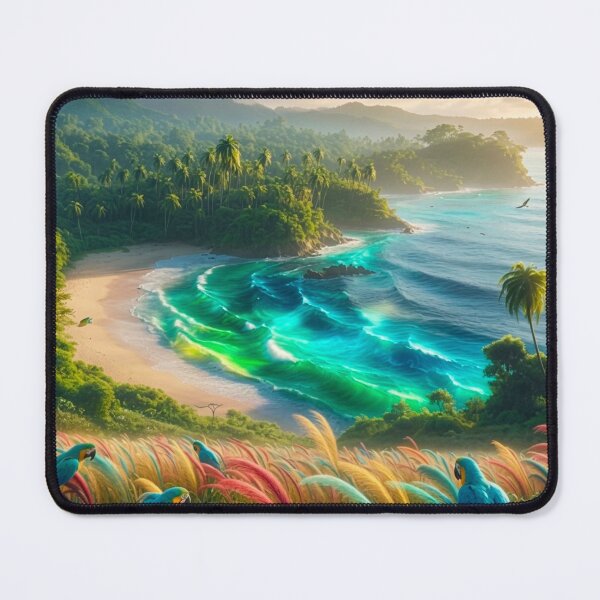 Item preview,  Bioluminescent Tropical Beach Macaws Rainbow Grass | Fantasy Paradise AI Art designed and sold by IRON SIREN.