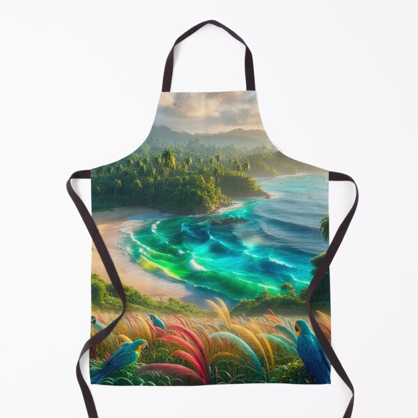 Item preview, Bioluminescent Tropical Beach Macaws Rainbow Grass | Fantasy Paradise AI Art designed and sold by IRON SIREN.