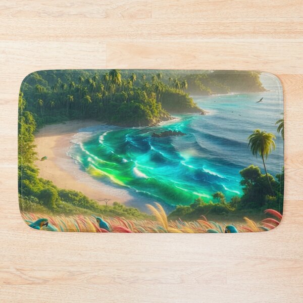 Item preview,  Bioluminescent Tropical Beach Macaws Rainbow Grass | Fantasy Paradise AI Art designed and sold by IRON SIREN.