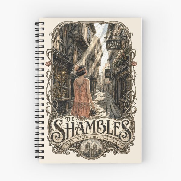 Item preview, The Shambles, York, England [Wood Engraving] — Flapper with a Vintage Leather Camera Exploring the Narrow Medieval Lane designed and sold by elektronen.