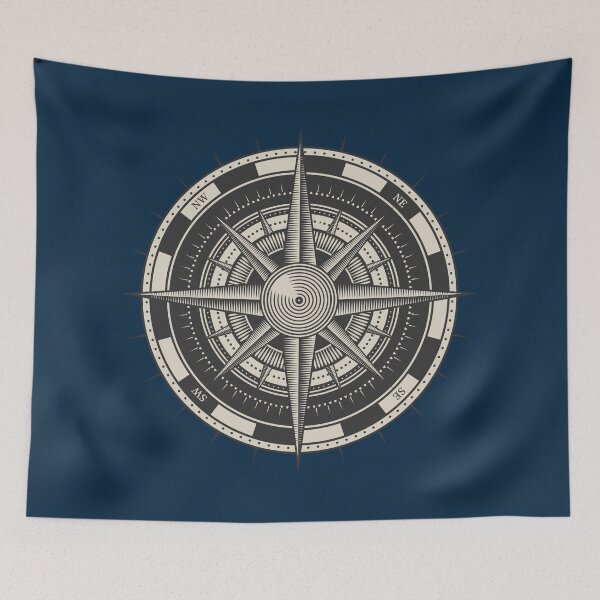 Item preview, Vintage Engraved Compass Rose, Navy Blue designed and sold by oceanys.