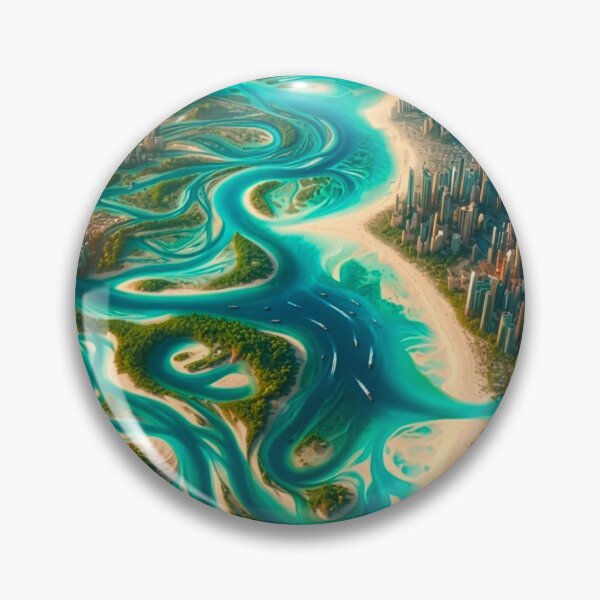 Item preview, Futuristic River Tropical Delta City Turquoise Swirls Skyline | Solopunk Sci-Fi AI Art designed and sold by IRON SIREN.